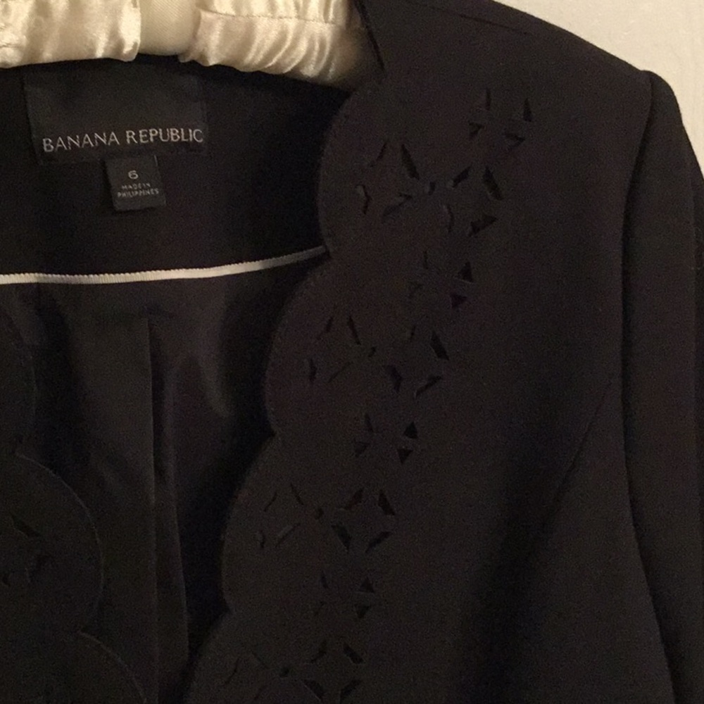 Black Banana Republic blazer with scalloped eyelet details